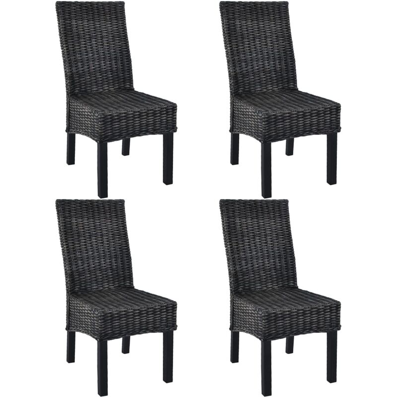 

Sillas de comedor 4 unidades ratán Kubu y madera mango negro - Negro