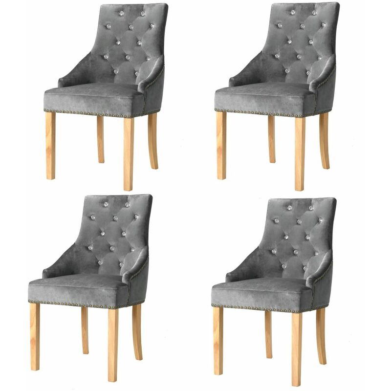 

BHD - Sillas de comedor 4 unidades roble macizo y terciopelo plateado
