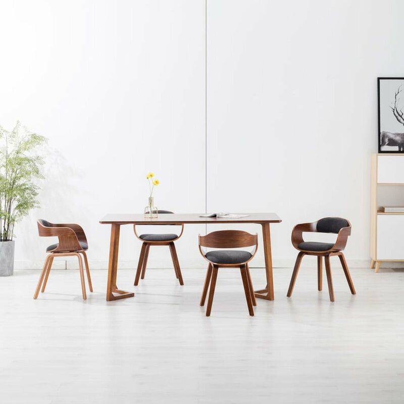 

Happyshopping - Sillas de comedor 4 unidades tela y madera curvada gris oscuro