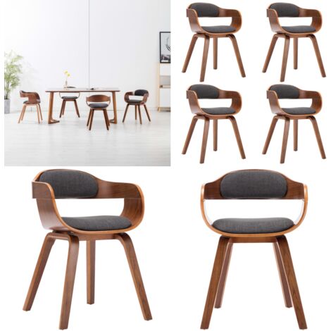 Sillas de comedor 4 unidades tela y madera curvada gris oscuro - Sillas de comedor con reposabrazos - Sillas de comedor de madera curvada