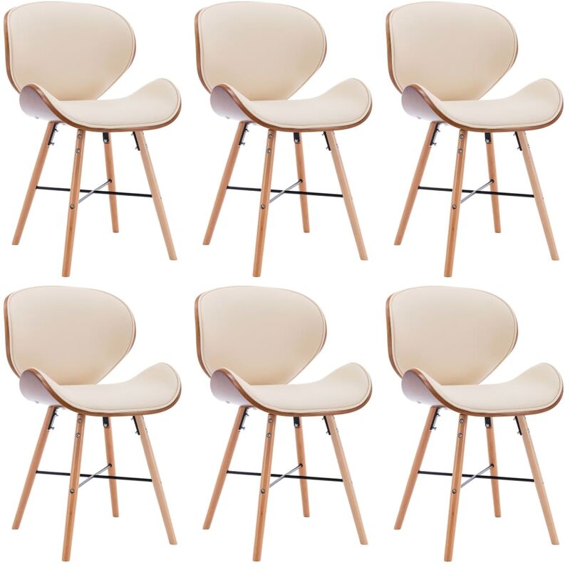 

Bh Design - Sillas de comedor 6 uds cuero sintético y madera curvada crema