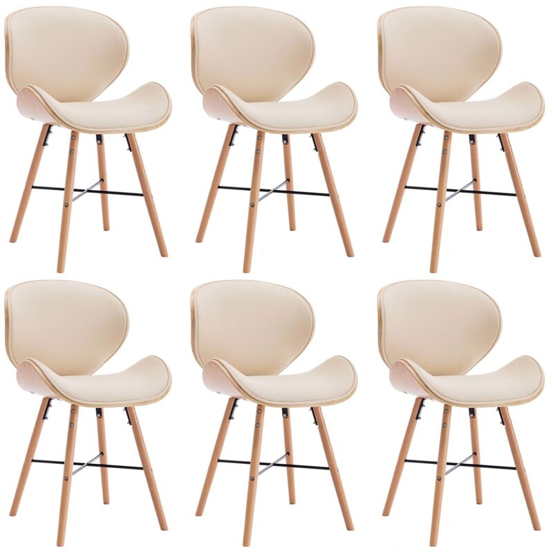 

Sillas de comedor 6 uds cuero sintético y madera curvada crema