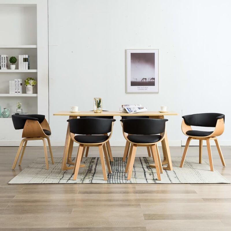

Sillas de comedor 6 uds madera curvada cuero sintético negro