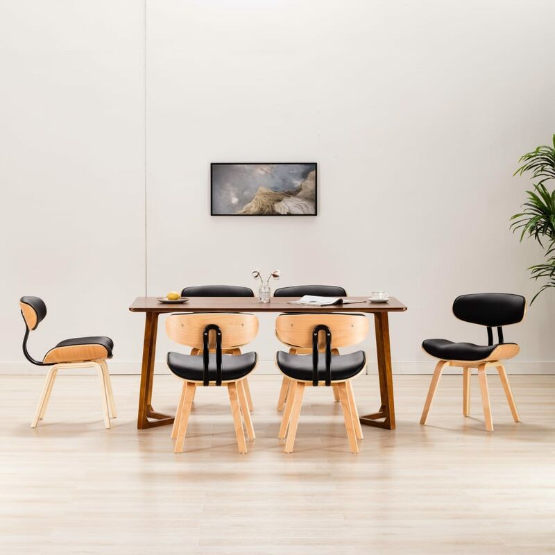 

Sillas de comedor 6 uds madera curvada cuero sintético negro