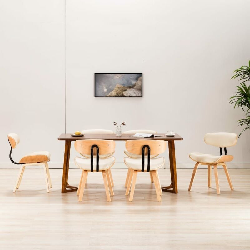 

Sillas de comedor 6 uds madera curvada y cuero sintético crema