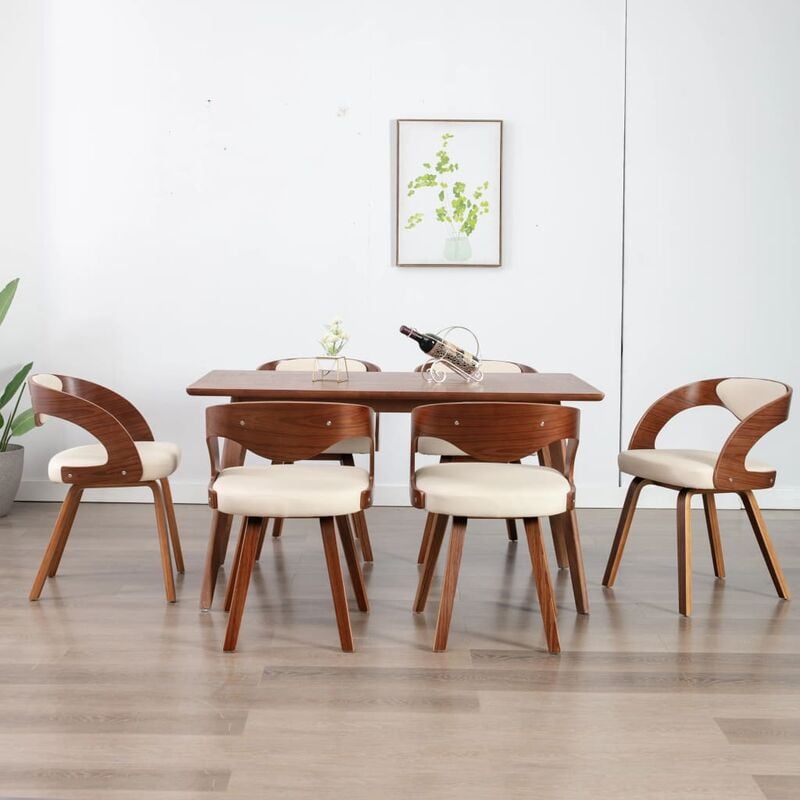 

Sillas de comedor 6 uds madera curvada y cuero sintético crema