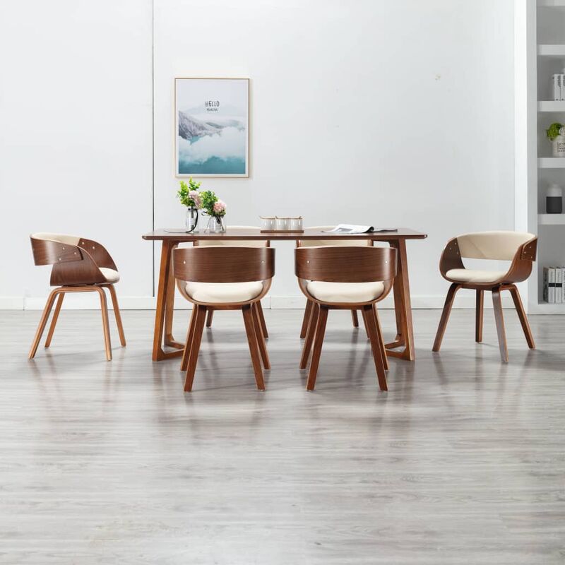 

Sillas de comedor 6 uds madera curvada y cuero sintético crema