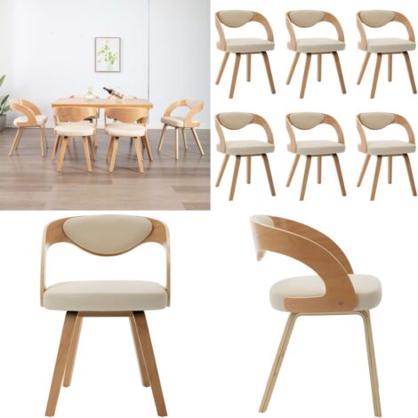 Sillas de comedor 6 uds madera curvada y cuero sintético crema - Sillas de comedor de madera - Sillas de comedor con cuero sintético