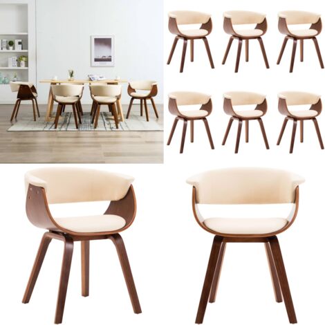 Sillas de comedor 6 uds madera curvada y cuero sintético crema - Sillas de comedor de madera - Sillas de comedor ergonómicas