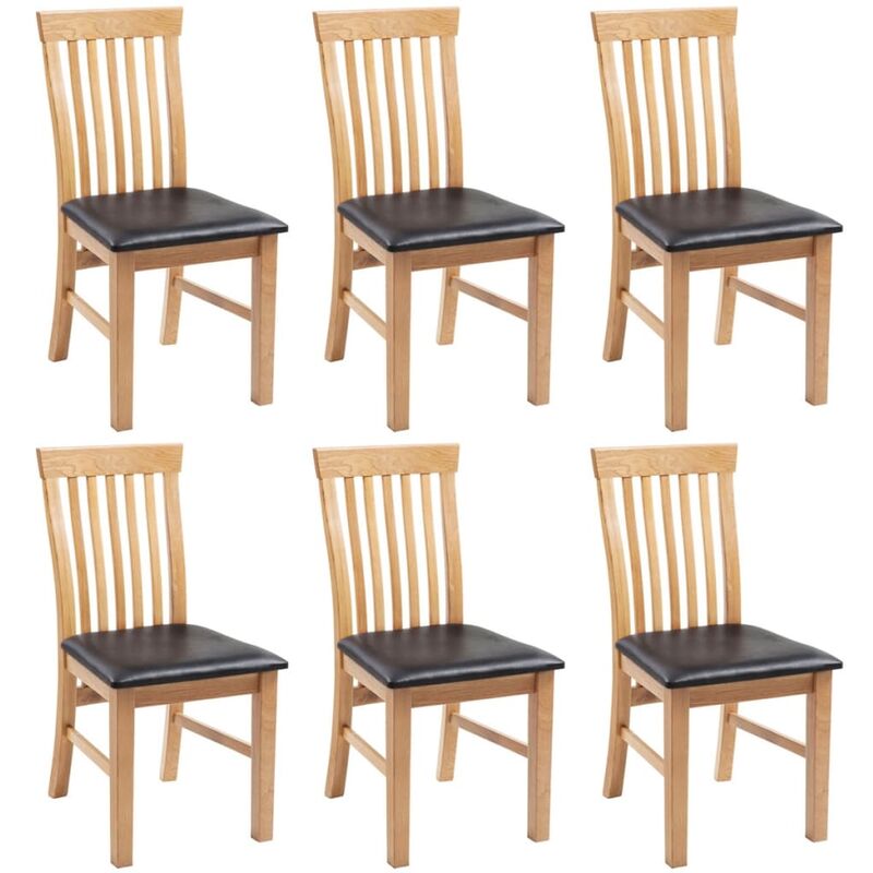 

Sillas de comedor 6 uds madera maciza roble y cuero artificial - Marrón