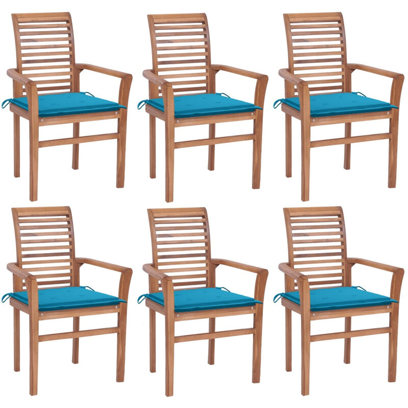 

Happyshopping - Sillas de comedor 6 uds madera maciza teca con cojines azules