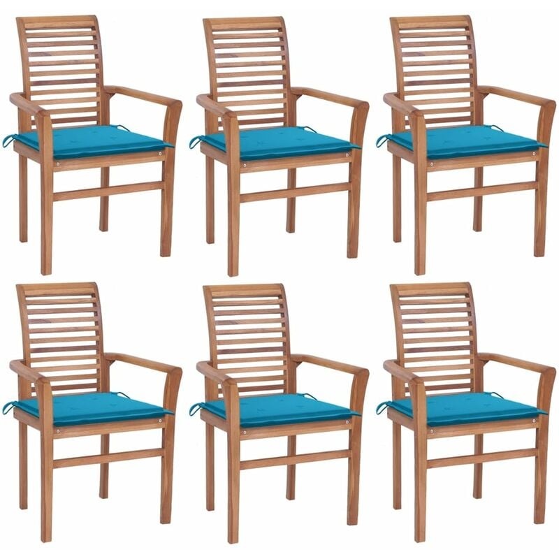 

Sillas de comedor 6 uds madera maciza teca con cojines azules