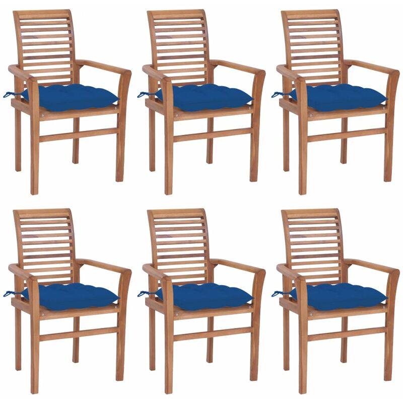 

Sillas de comedor 6 uds madera maciza teca con cojines azules