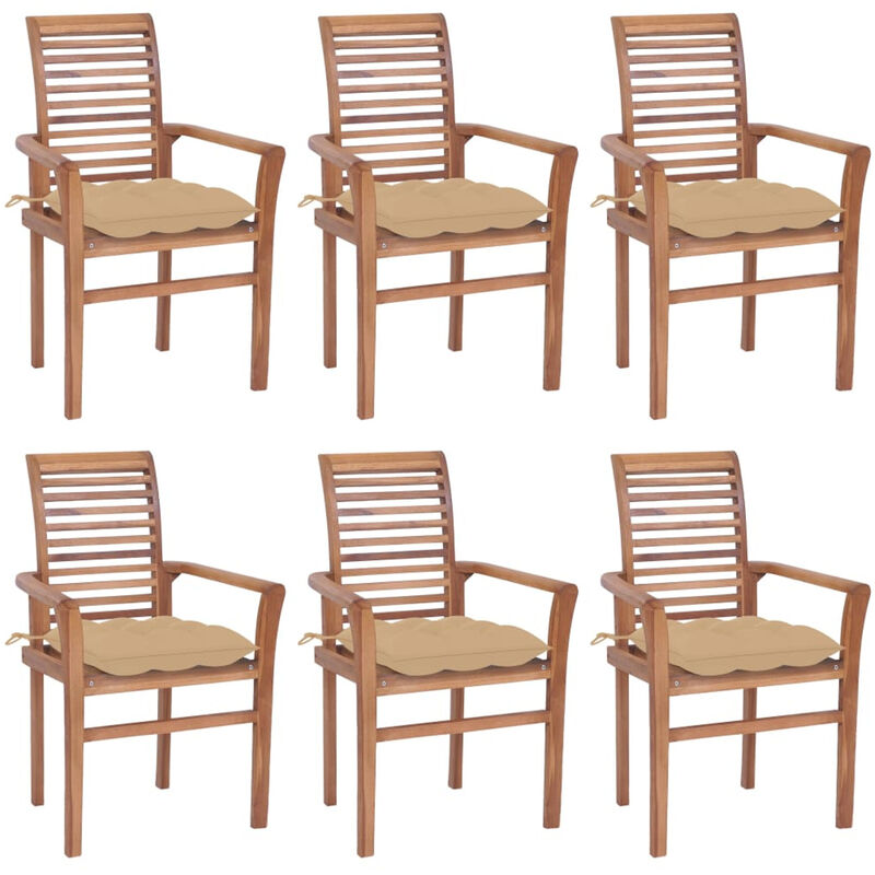 

Sillas de comedor 6 uds madera maciza teca con cojines beige