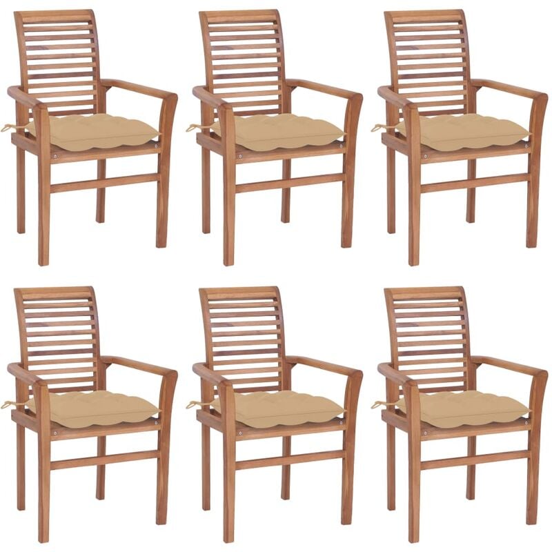 

Sillas de comedor 6 uds madera maciza teca con cojines beige