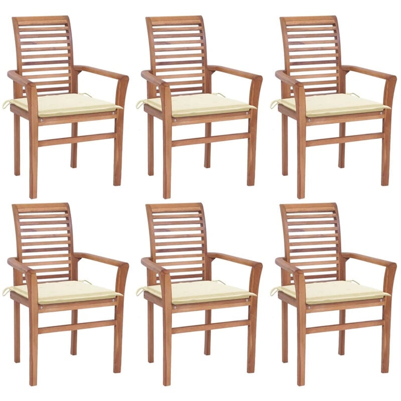 

Sillas de comedor 6 uds madera maciza teca con cojines crema