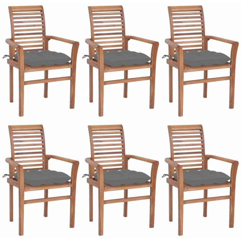 

Sillas de comedor 6 uds madera maciza teca con cojines grises