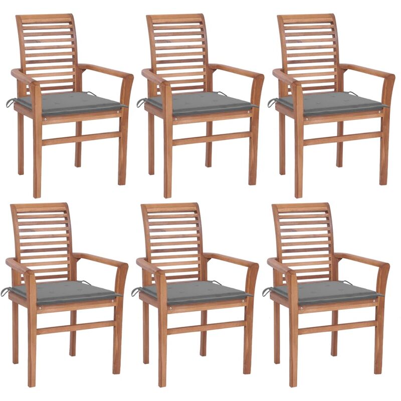 

Sillas de comedor 6 uds madera maciza teca con cojines grises