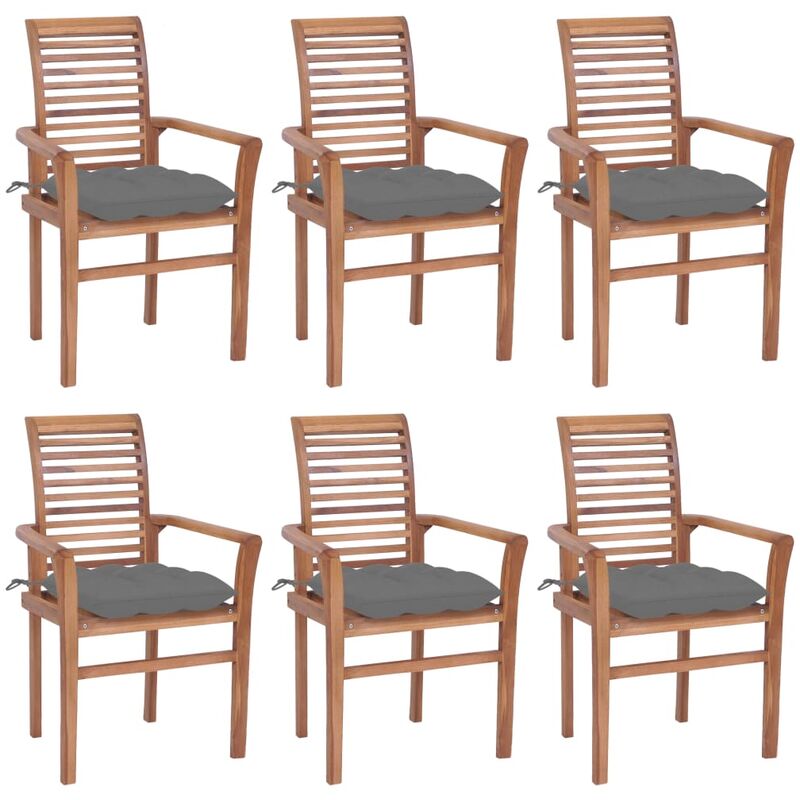 

Sillas de comedor 6 uds madera maciza teca con cojines grises