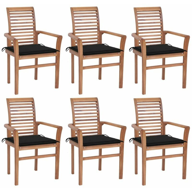 

Sillas de comedor 6 uds madera maciza teca con cojines negros