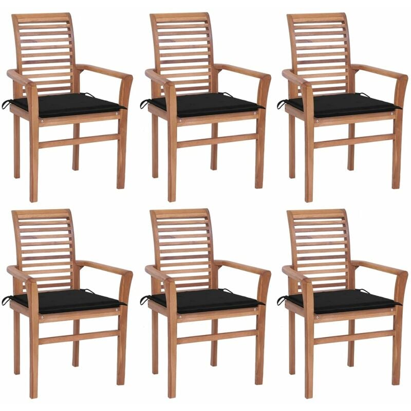 

Sillas de comedor 6 uds madera maciza teca con cojines negros