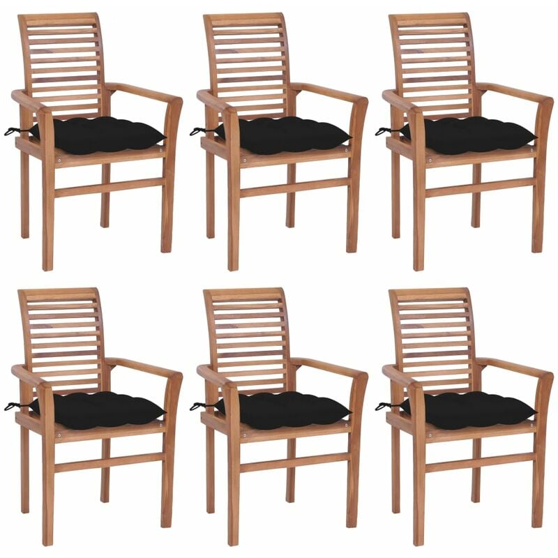 

Sillas de comedor 6 uds madera maciza teca con cojines negros