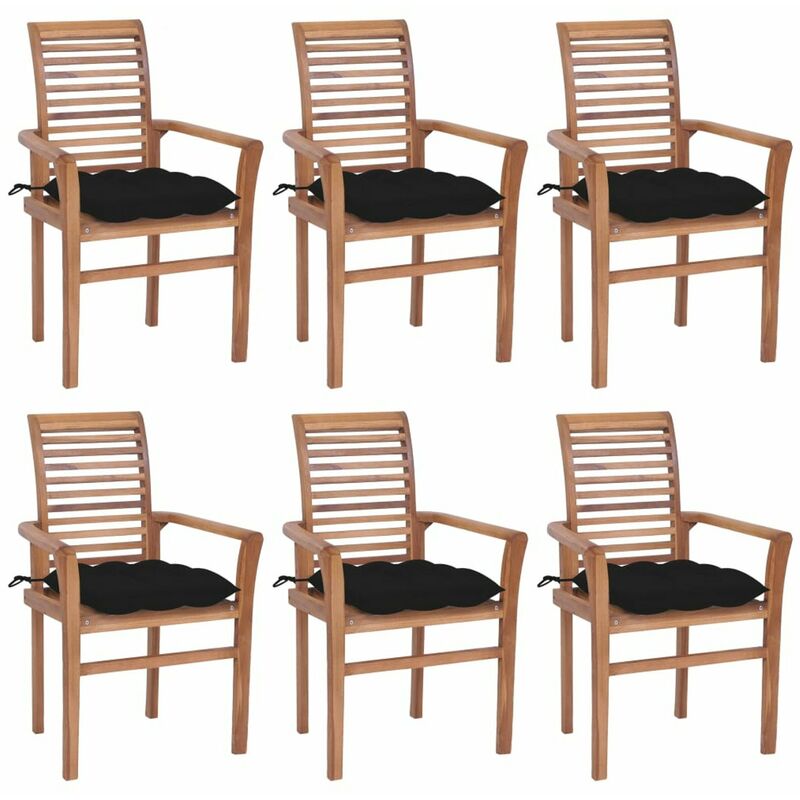 

Sillas de comedor 6 uds madera maciza teca con cojines negros