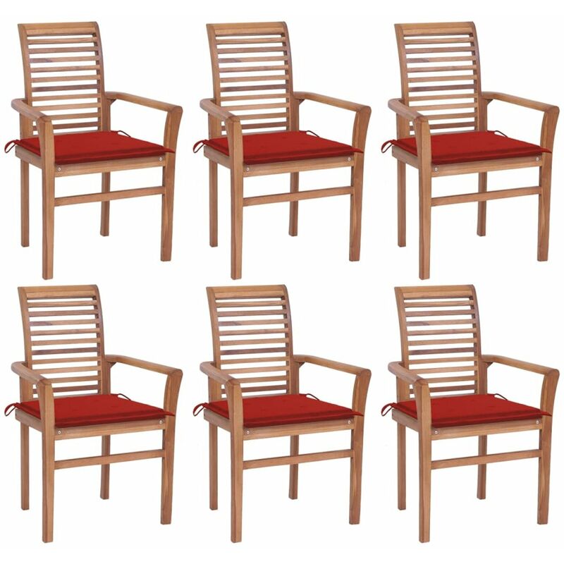 

Sillas de comedor 6 uds madera maciza teca con cojines rojos