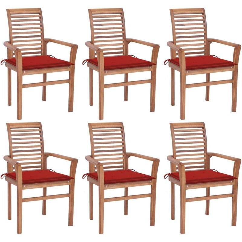 

Sillas de comedor 6 uds madera maciza teca con cojines rojos