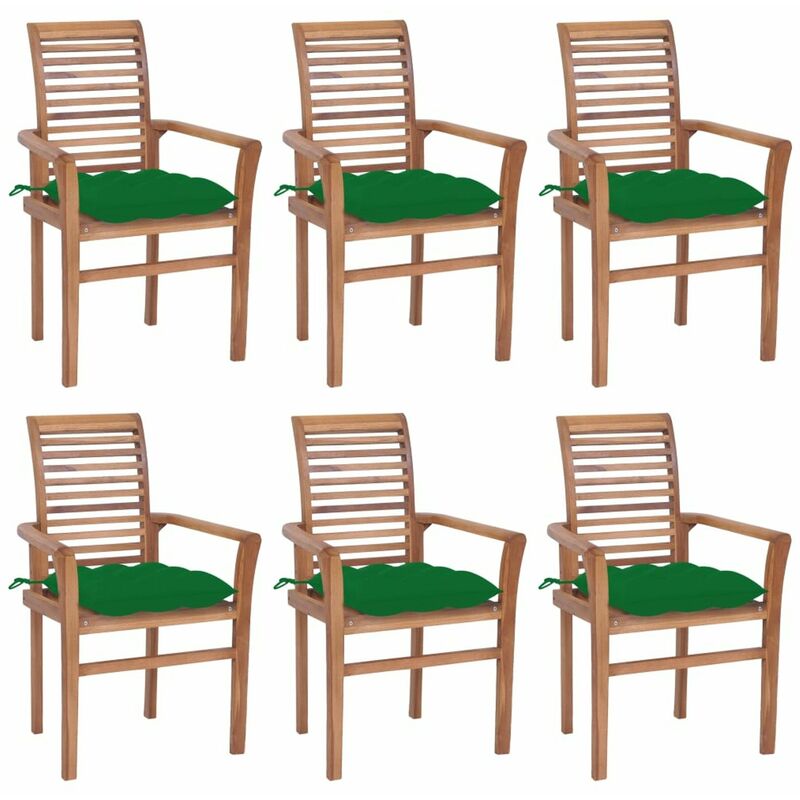 

Sillas de comedor 6 uds madera maciza teca con cojines verdes