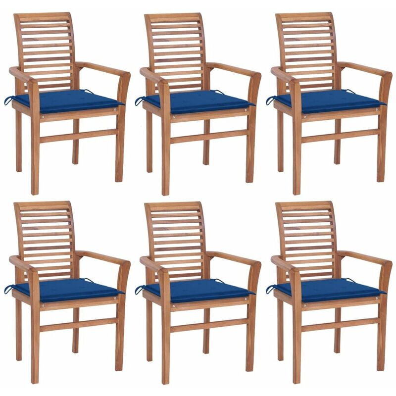 

Happyshopping - Sillas de comedor 6 uds madera maciza teca y cojines azul royal
