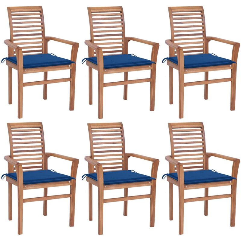 

Sillas de comedor 6 uds madera maciza teca y cojines azul royal