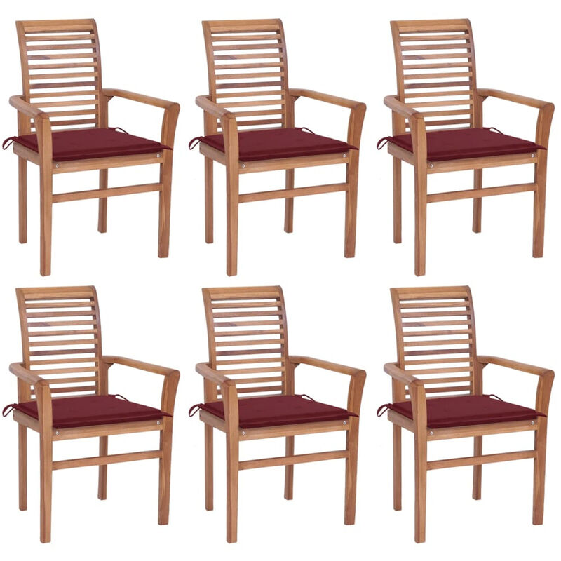 

Sillas de comedor 6 uds madera maciza teca y cojines rojo tinto