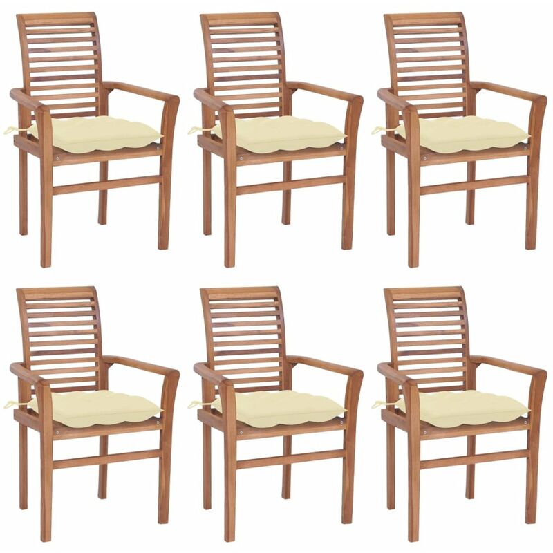 

Sillas de comedor 6 uds madera teca con cojines crema blanco