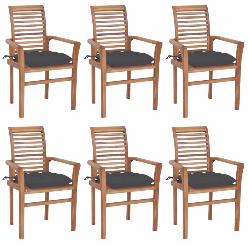 

Sillas de comedor 6 uds madera teca con cojines gris antracita