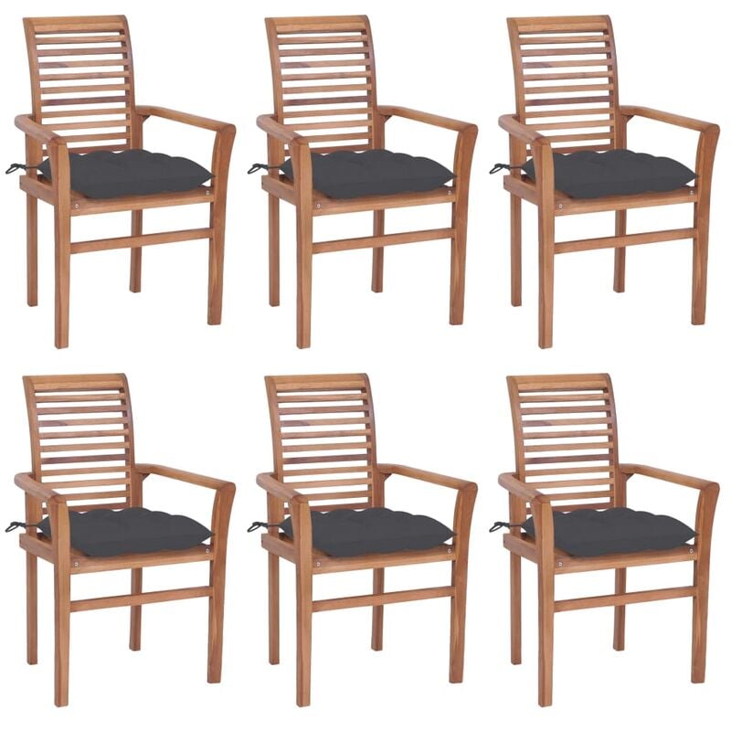 

Sillas de comedor 6 uds madera teca con cojines gris antracita