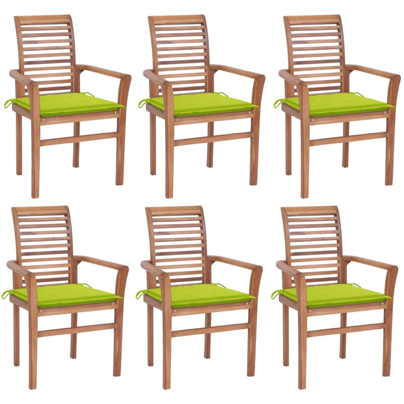 

Sillas de comedor 6 uds madera teca con cojines verde brillante