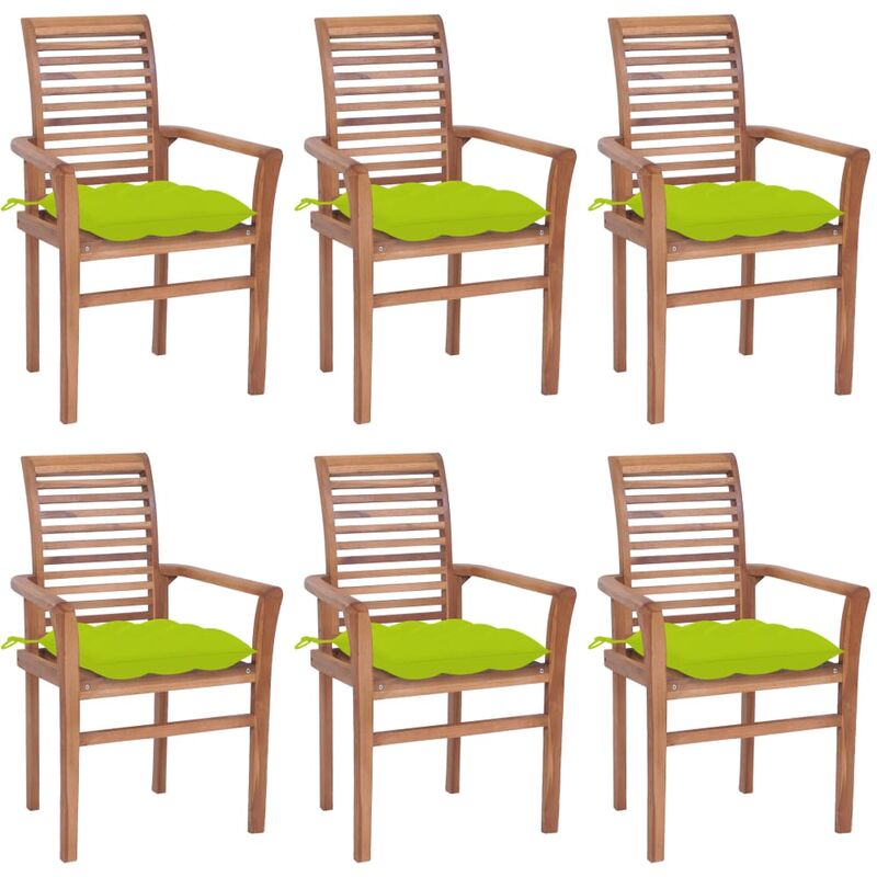 

Sillas de comedor 6 uds madera teca con cojines verde brillante