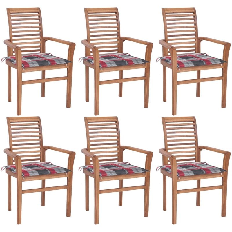 

Sillas de comedor 6 uds madera teca y cojines a cuadros rojos