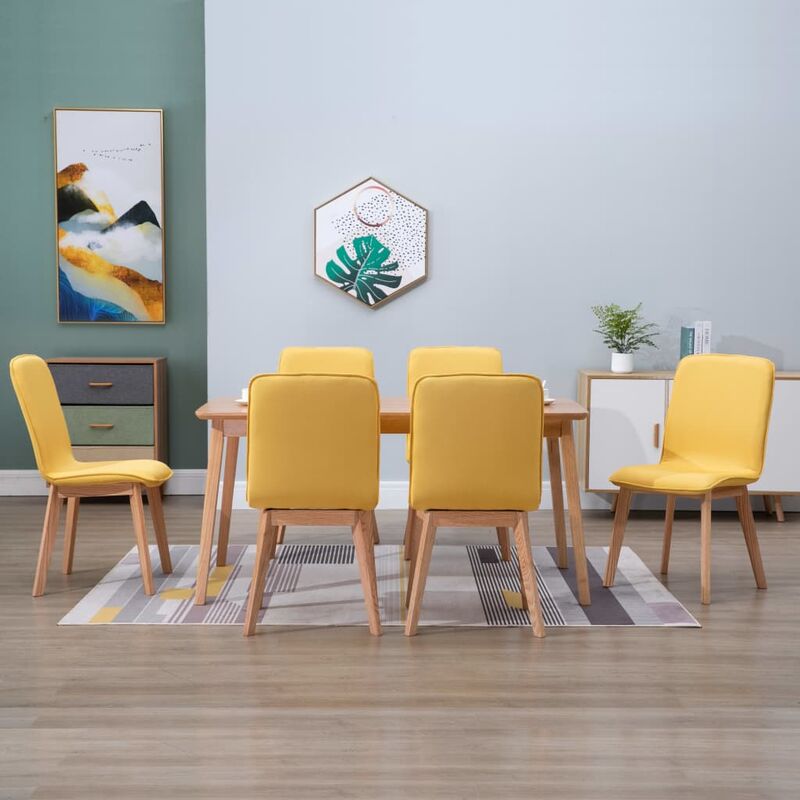 

Sillas de comedor 6 uds tela amarilla y madera maciza de roble
