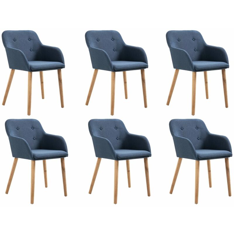 

Sillas de comedor 6 uds tela azul y madera maciza de roble