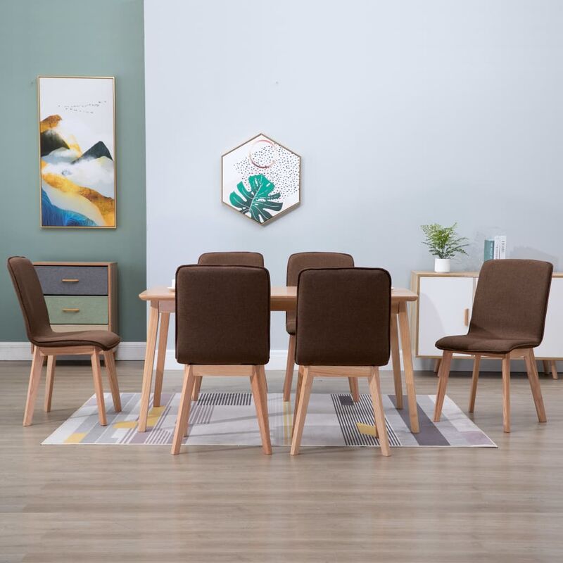 

Sillas de comedor 6 uds tela marrón y madera maciza de roble