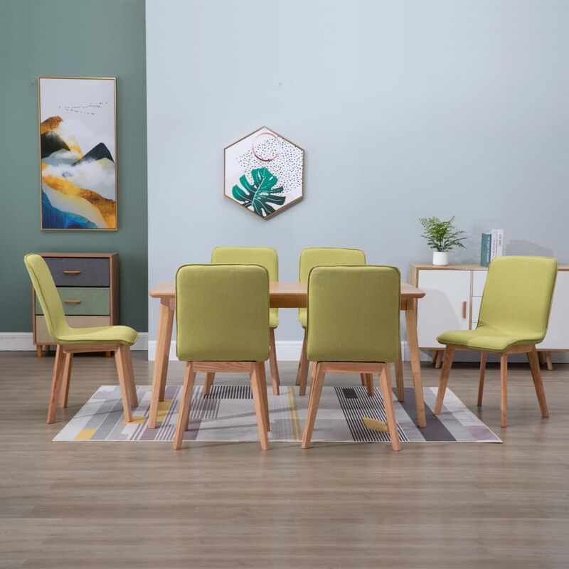 

Sillas de comedor 6 uds tela verde y madera maciza de roble