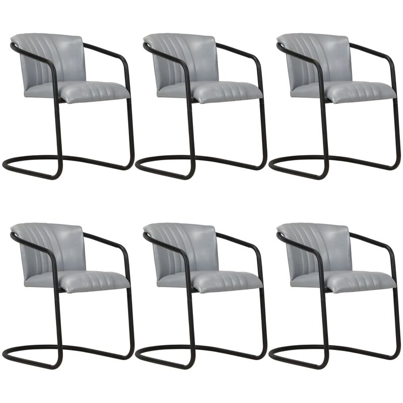 

BHD - Sillas de comedor 6 unidades cuero auténtico gris