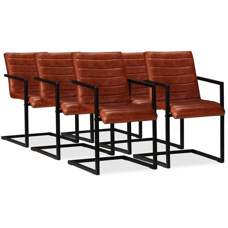 

Sillas de comedor 6 unidades cuero autentico marron