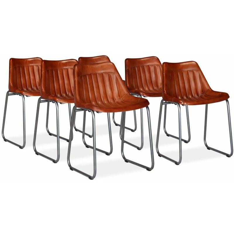 

BHD - Sillas de comedor 6 unidades cuero auténtico marrón