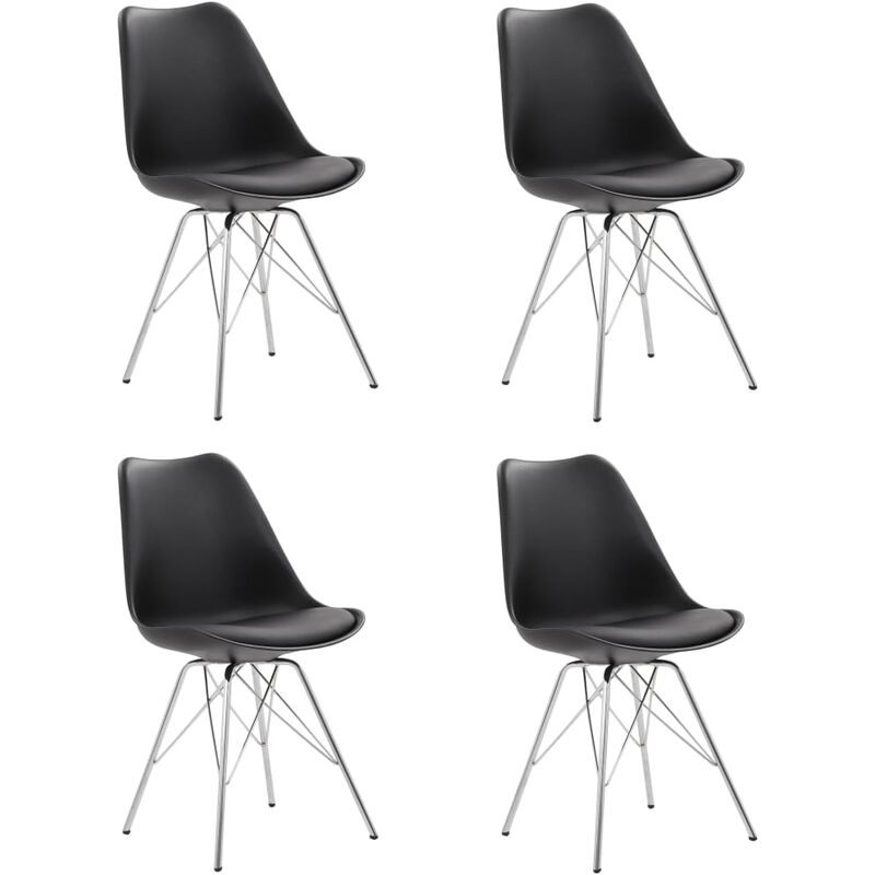 

vidaXL Sillas de Comedor Cuero Sintético 4 Unidades Negro Plateado - Negro