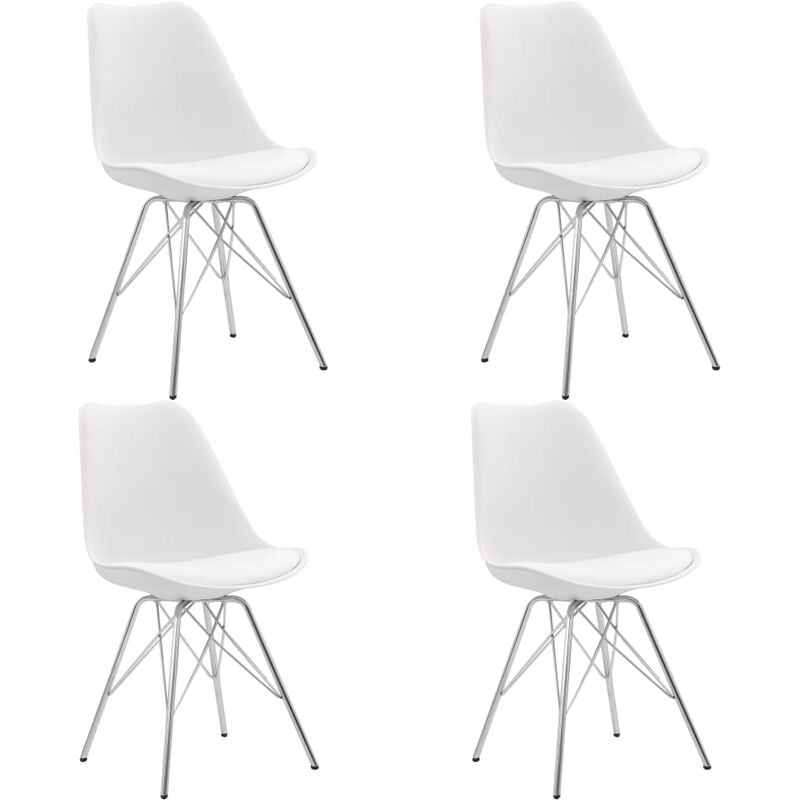 

vidaXL Sillas de Comedor Cuero Sintético 4 Unidades Blanco Plateado - Blanco