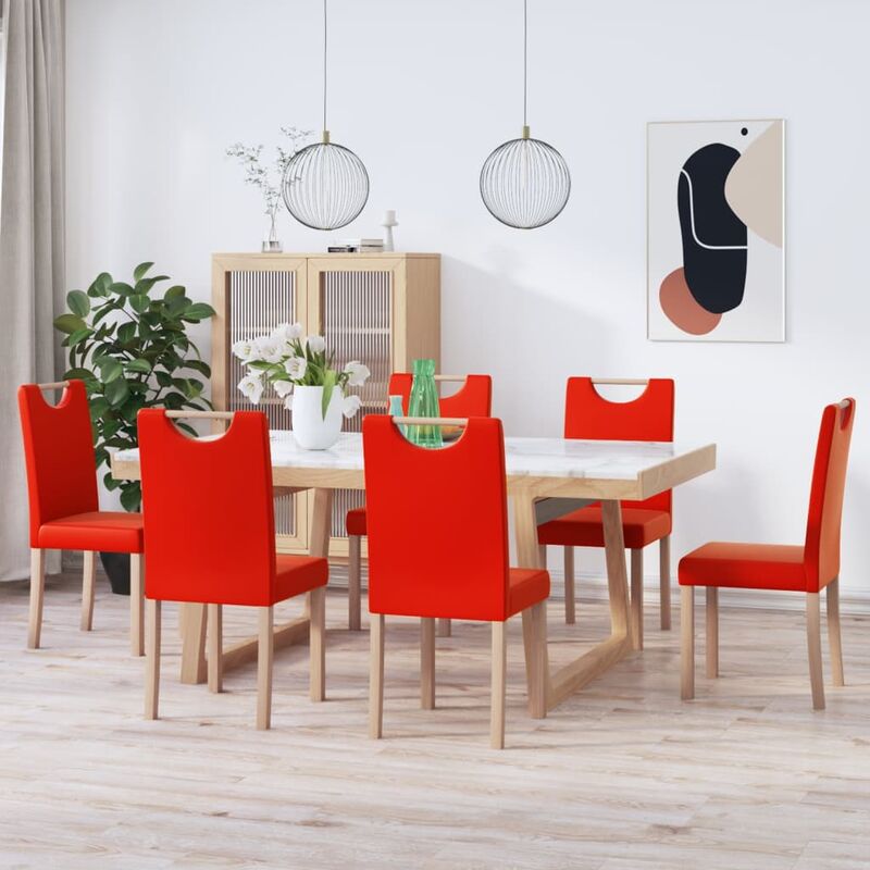 

Sillas de comedor 6 unidades cuero sintético rojo