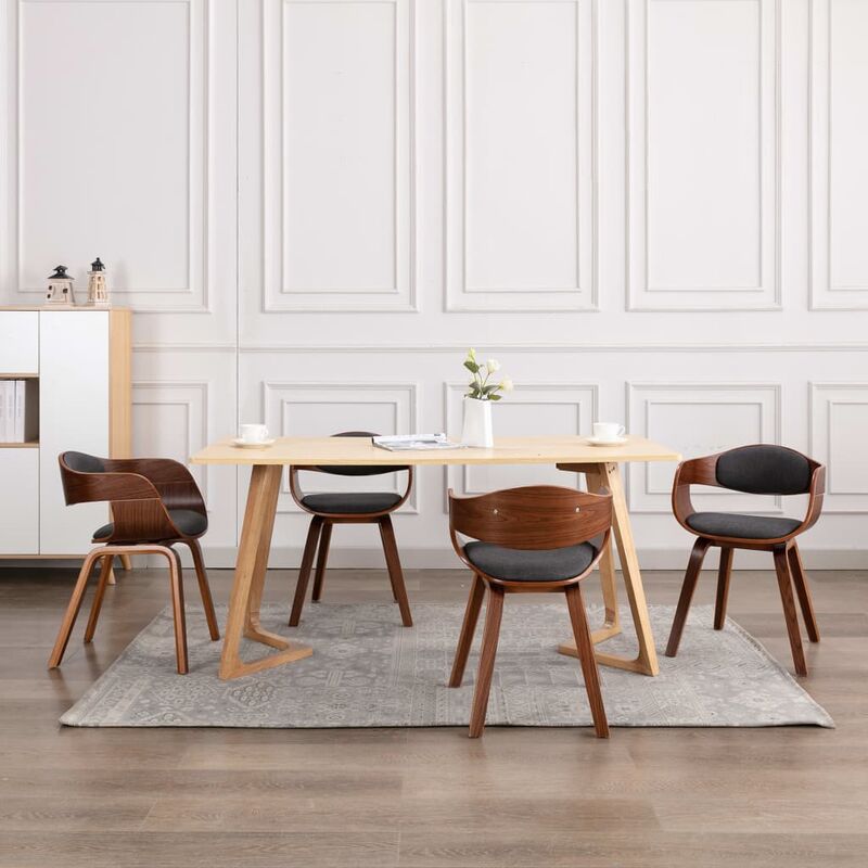 

Sillas de comedor 6 unidades madera curvada y tela gris